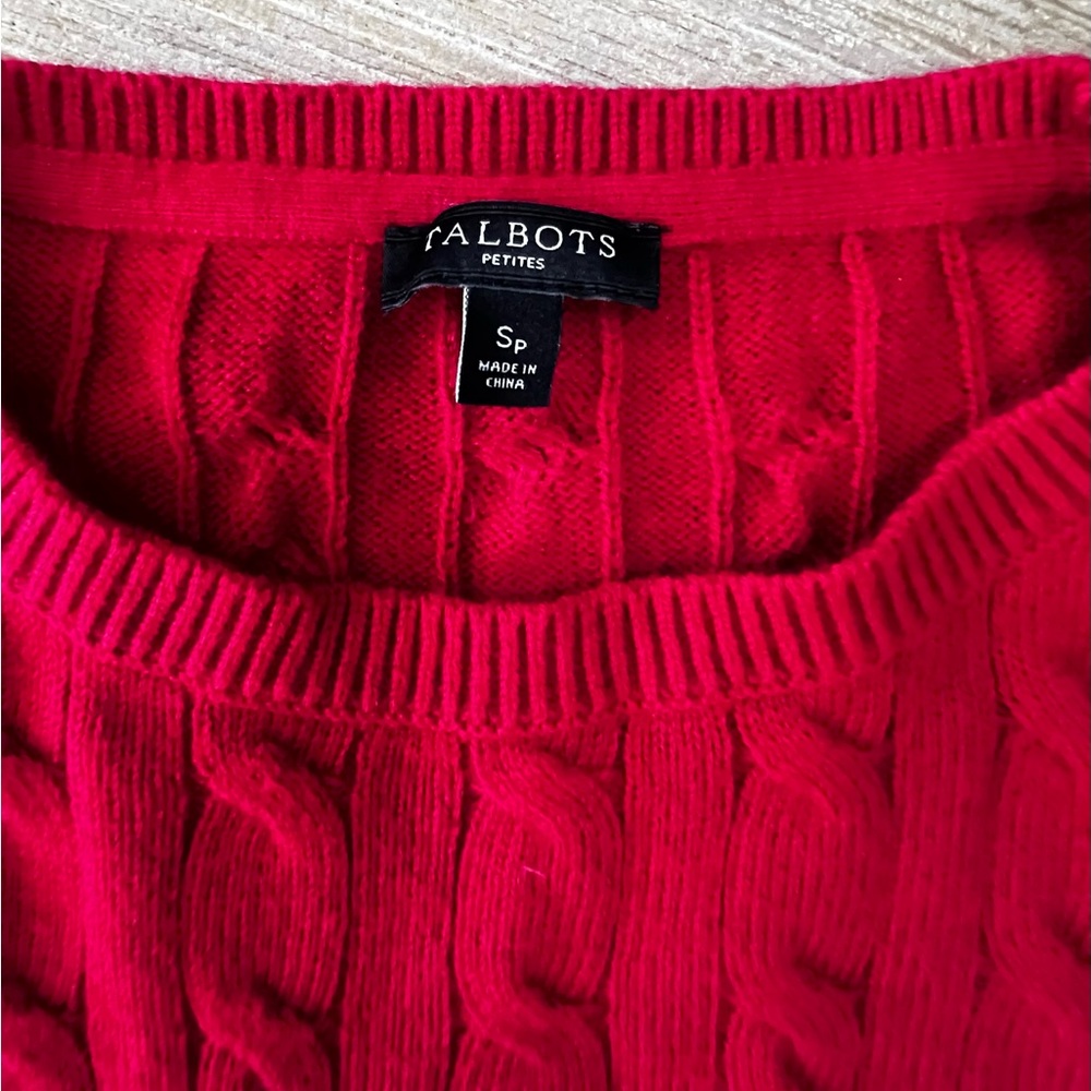 Talbots Petites Red Cable Knit Crewneck Sweater SP Cotton Blend - Picture 4 of 8